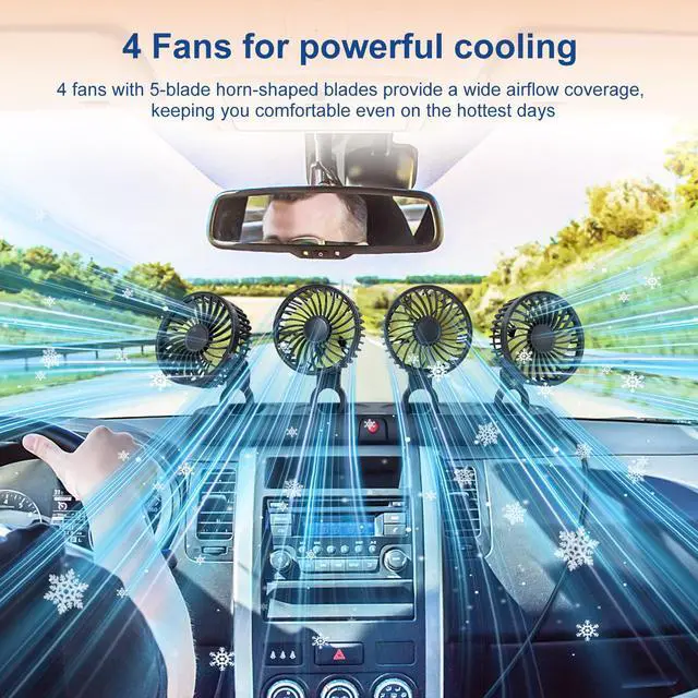 Alt view image 3 of 7 - Portable 4-Head Car Cooling Fan with Cigarette Lighter Plug