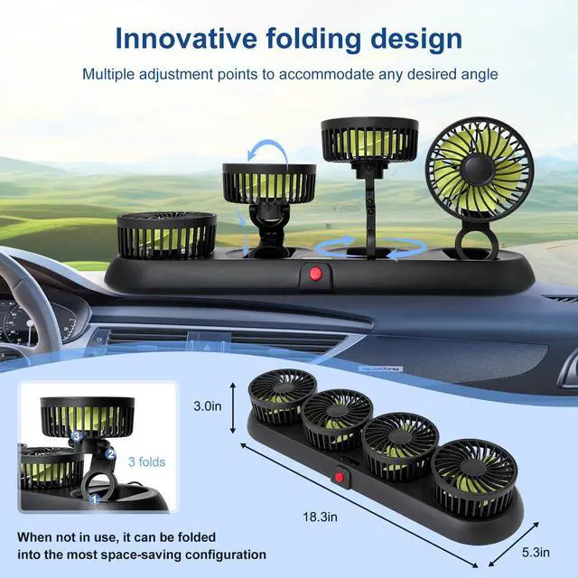 Alt view image 4 of 7 - Portable 4-Head Car Cooling Fan with Cigarette Lighter Plug