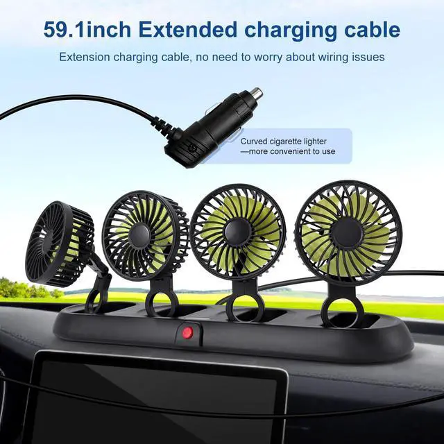 Alt view image 6 of 7 - Portable 4-Head Car Cooling Fan with Cigarette Lighter Plug