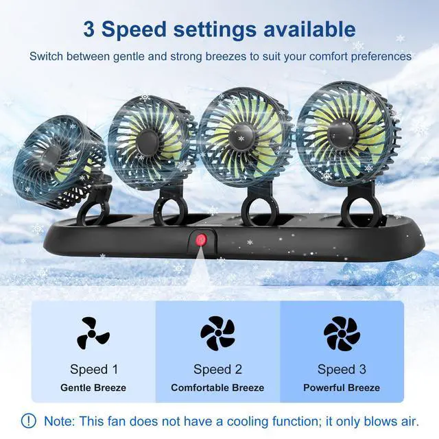 Alt view image 5 of 7 - Portable 4-Head Car Cooling Fan with Cigarette Lighter Plug