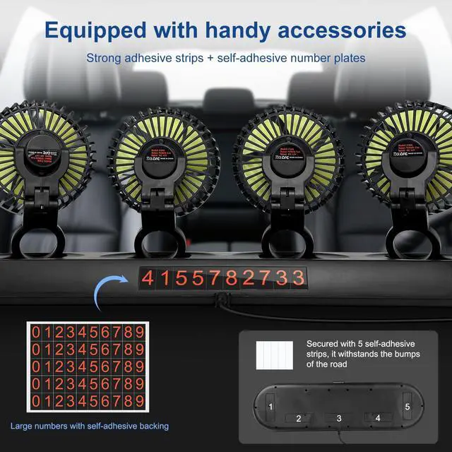 Alt view image 7 of 7 - Portable 4-Head Car Cooling Fan with Cigarette Lighter Plug