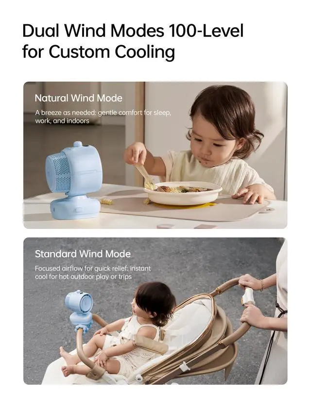 Alt view image 5 of 7 - Chic Quadpod Stroller Fan 2026 120°Auto Oscillation & 2 Wind Mode