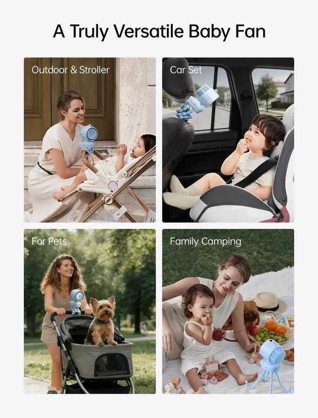 Alt view image 7 of 7 - Chic Quadpod Stroller Fan 2026 120°Auto Oscillation & 2 Wind Mode