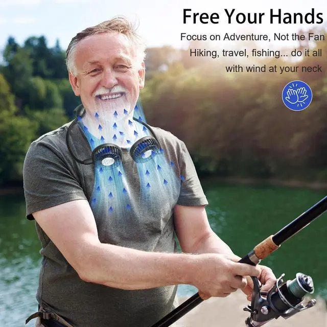 Alt view image 4 of 7 - 10000mAh Portable Neck Fan Rechargeable, 48Hrs Long-Lasted Wearable Personal Fans, Hands Free Necklace Fans, Hanging Cooling Fan for Travel, Hiking, Fishing, Gifts for Women Men