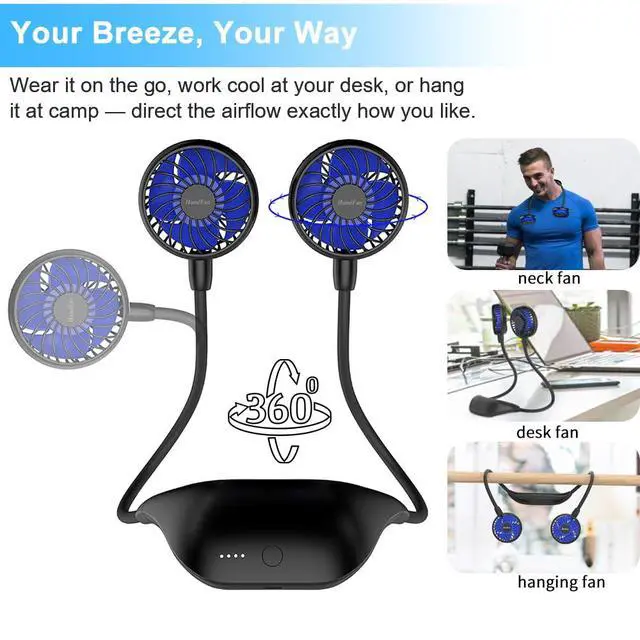 Alt view image 5 of 7 - 10000mAh Portable Neck Fan Rechargeable, 48Hrs Long-Lasted Wearable Personal Fans, Hands Free Necklace Fans, Hanging Cooling Fan for Travel, Hiking, Fishing, Gifts for Women Men