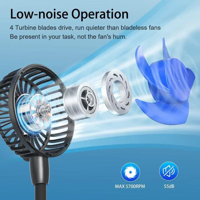 Alt view image 6 of 7 - 10000mAh Portable Neck Fan Rechargeable, 48Hrs Long-Lasted Wearable Personal Fans, Hands Free Necklace Fans, Hanging Cooling Fan for Travel, Hiking, Fishing, Gifts for Women Men