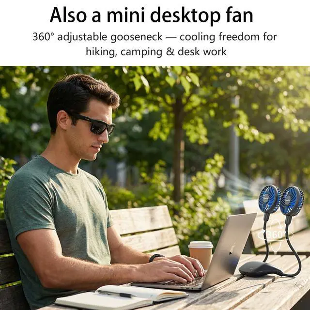 Alt view image 7 of 7 - 10000mAh Portable Neck Fan Rechargeable, 48Hrs Long-Lasted Wearable Personal Fans, Hands Free Necklace Fans, Hanging Cooling Fan for Travel, Hiking, Fishing, Gifts for Women Men