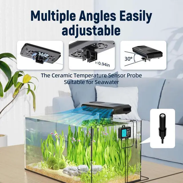 Alt view image 6 of 7 - Aquarium Chiller Fan,Fish Tank Cooler with Temperature Control,Minimum Setting 59,Auto Start/Stop,Refrigeration Effect 3-7,3-Speed Modes,for Axolotl Seawater Freshwater Coral Grass Tank