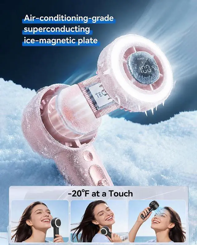 Alt view image 2 of 7 - Portable Fan with Mist, AC-Level Ice Cooling Handheld Fan, 5000mAh Battery