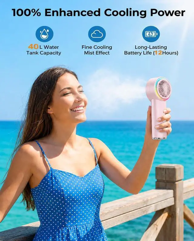 Alt view image 5 of 7 - Portable Fan with Mist, AC-Level Ice Cooling Handheld Fan, 5000mAh Battery