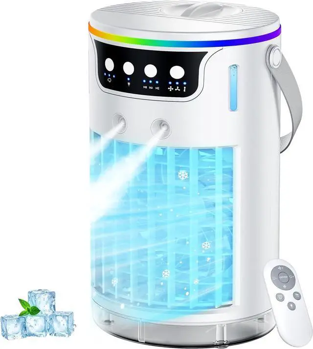 Main image of Portable Air Conditioners Desktop AC Unit with Water Ice Cooling Mist, Personal Evaporative Air Cooler Fan Mini Swamp Cooler for Bedroom, Nightstand, Office, Dorm, RV (White)