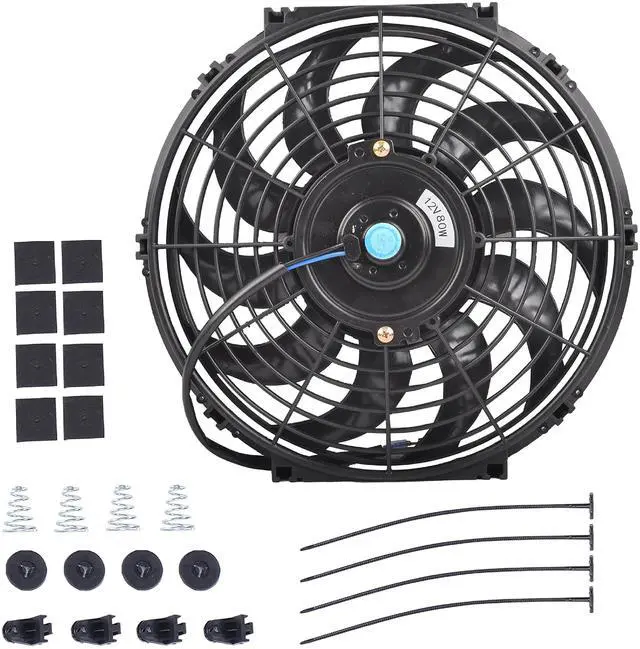 Main image of 12 Inch Slim Fan Push Pull Electric Radiator Cooling Fan Universal High Performance 12V 80W Motor with Fan Mounting Kit (Black)