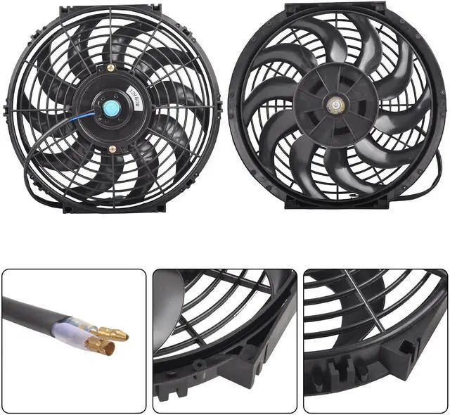 Alt view image 2 of 7 - 12 Inch Slim Fan Push Pull Electric Radiator Cooling Fan Universal High Performance 12V 80W Motor with Fan Mounting Kit (Black)