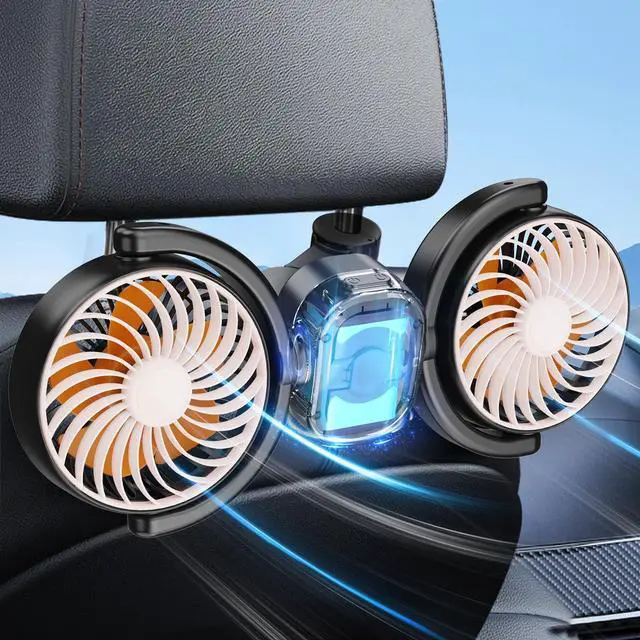 Main image of Rechargeable Car Fan for Back Seat, Battery and USB Dual Power Car Fans for Baby Kids, Powerful 3 Speeds 360° Rotatable Dual Head Cooling Car Seat Fan