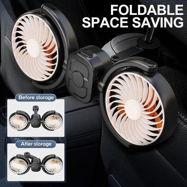 Alt view image 4 of 7 - Rechargeable Car Fan for Back Seat, Battery and USB Dual Power Car Fans for Baby Kids, Powerful 3 Speeds 360° Rotatable Dual Head Cooling Car Seat Fan