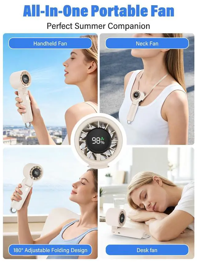 Alt view image 5 of 7 - AI Handheld Fan Turbo, 100-Speed Portable Fan Rechargeable, Mini Fan with 12800 RPM Strong Airflow, Foldable 4-in-1 Personal Fan for Travel, Camping, Beach & Office, USB-C & Lightweight & Quiet