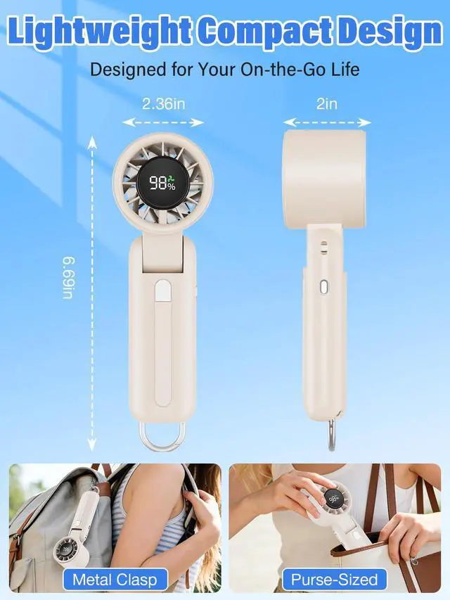 Alt view image 6 of 7 - AI Handheld Fan Turbo, 100-Speed Portable Fan Rechargeable, Mini Fan with 12800 RPM Strong Airflow, Foldable 4-in-1 Personal Fan for Travel, Camping, Beach & Office, USB-C & Lightweight & Quiet