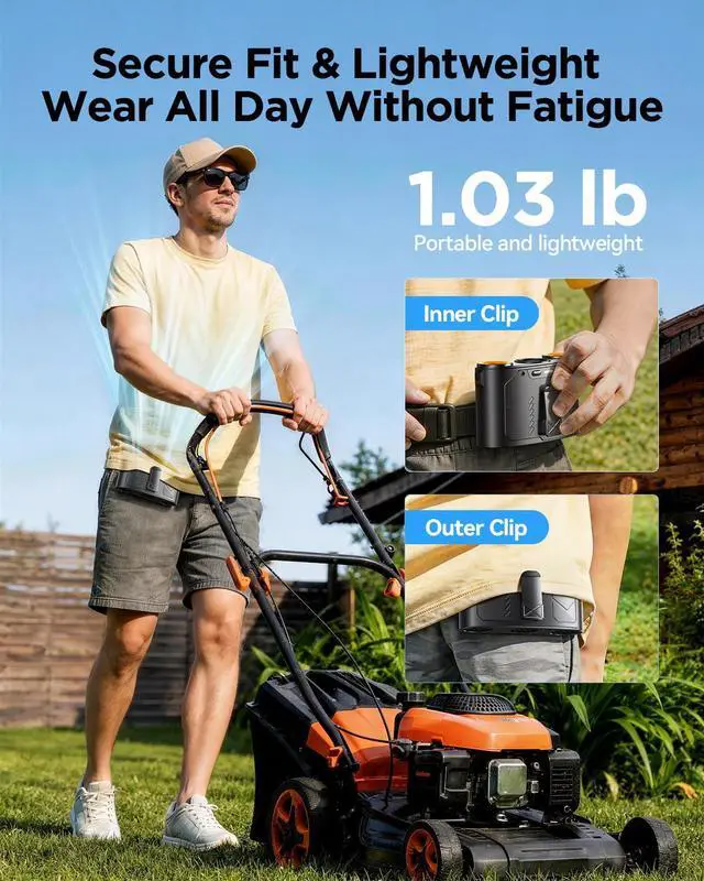 Alt view image 6 of 7 - Portable Waist Fan, 16000RPM 3-Head Belt Clip Fan with 8000mAh Battery, 100 Speeds, 10m/s Strong Wind, Flashlight, Rechargeable Under Shirt Fan for Outdoor Jobsite Camping Travel Black