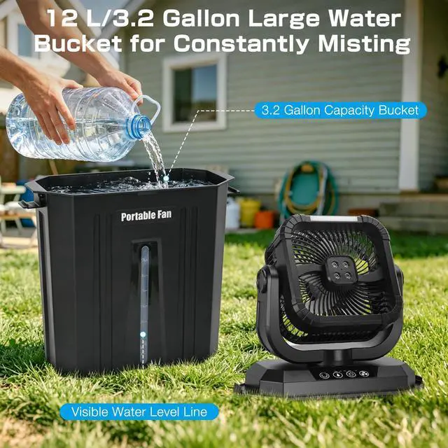 Alt view image 4 of 7 - Portable Oscillating Misting Fan with 12L Water Bucket