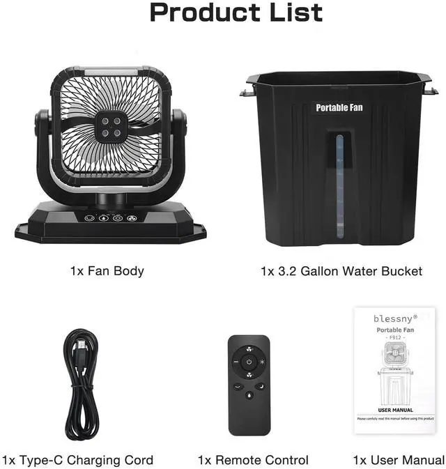 Alt view image 7 of 7 - Portable Oscillating Misting Fan with 12L Water Bucket