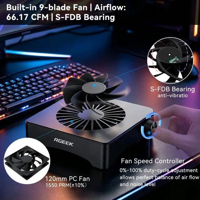 Alt view image 3 of 7 - 5V USB Computer Fan, Mini PC Cooling Fan, with Adjustable Speed Controller