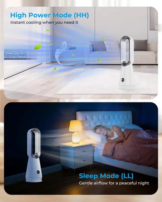 Alt view image 3 of 7 - Tower Fan for Bedroom - 22 inch Bladeless Fan, 8 Speeds, 9H Timer, LED Display, Cooling Fans Quiet Standing Floor Fan Powerful for Indoor Home Office Room