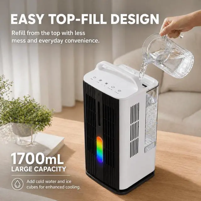 Alt view image 7 of 7 - 1700ml Portable Air Conditioner Fan with LED Light Cooler