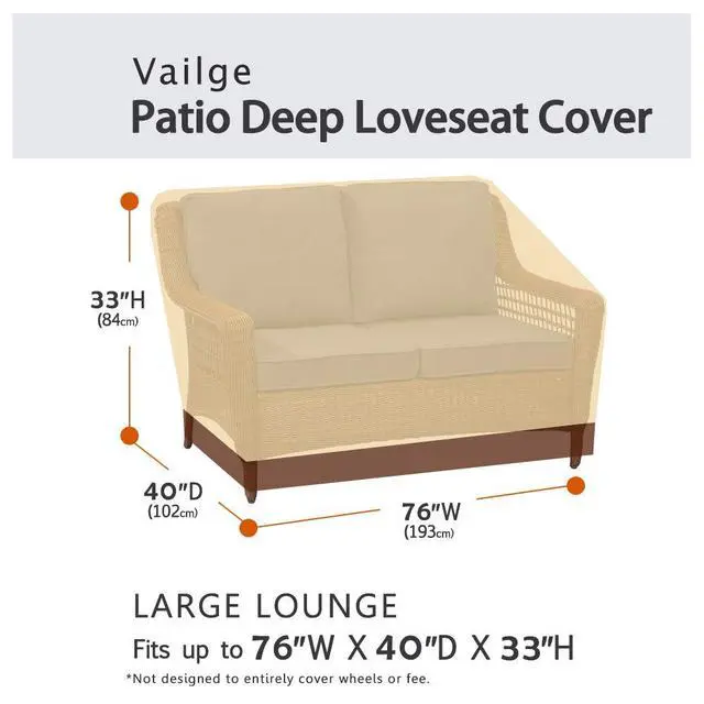 Alt view image 2 of 7 - 2-Seater Heavy Duty Patio Deep Bench Loveseat Cover,100% Waterproof Outdoor Deep Sofa Cover, Lawn Patio Furniture Covers with Air Vent, Medium (Deep), Beige & Brown