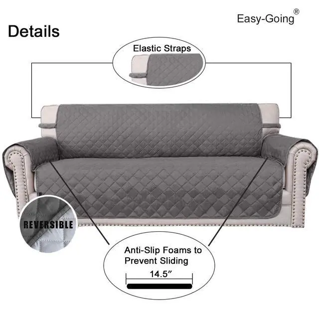 Alt view image 3 of 7 - Reversible Couch Cover, 3 Cushion Sofa, Large, Gray/Light Gray
