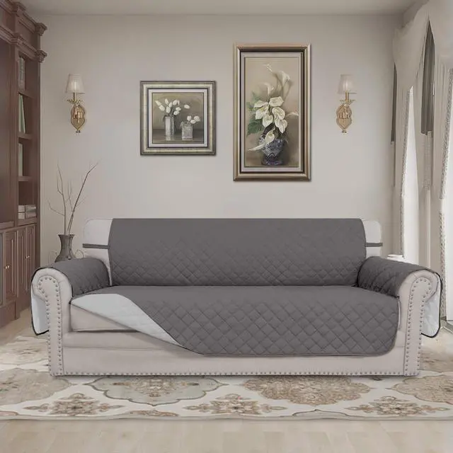 Alt view image 2 of 7 - Reversible Couch Cover, 3 Cushion Sofa, Large, Gray/Light Gray
