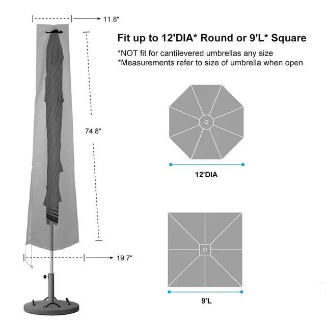 Alt view image 2 of 7 - Patio Umbrella Cover Waterproof: Fit 9ft to 12ft Outdoor Umbrellas