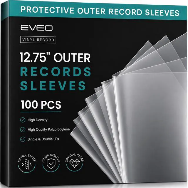 Main image of 100 Vinyl Record Sleeves Outer Crystal Clear Outer Vinyl Sleeves LP Album Covers 12.75"x12.75" | Perfect Fit Protective 3 Mil Protection for Single & Double LPs - Archival Quality