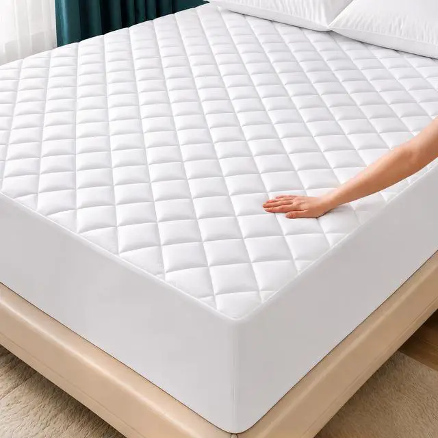 Main image of Quilted Fitted Mattress Pad, Queen Mattress Protector Topper with Deep Pocket Stretches up to 16 Inches, Machine Washable Mattress Cover by Utopia Bedding (White)