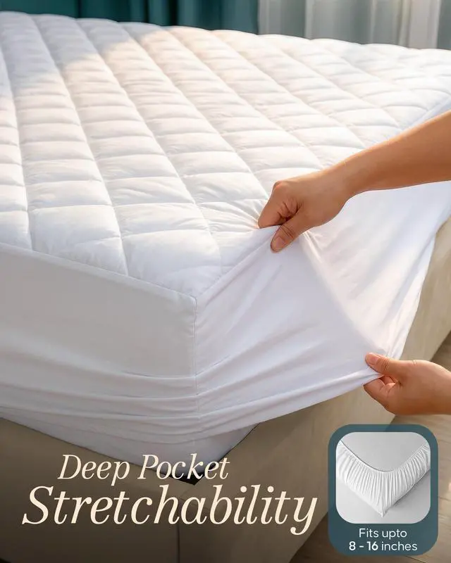 Alt view image 3 of 7 - Quilted Fitted Mattress Pad, Queen Mattress Protector Topper with Deep Pocket Stretches up to 16 Inches, Machine Washable Mattress Cover by Utopia Bedding (White)