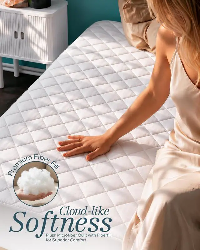 Alt view image 5 of 7 - Quilted Fitted Mattress Pad, Queen Mattress Protector Topper with Deep Pocket Stretches up to 16 Inches, Machine Washable Mattress Cover by Utopia Bedding (White)