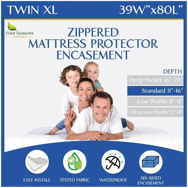 Main image of Twin Extra Long (XL) Mattress Protector Zippered Bed Bug Waterproof Encasement Hypoallergenic Premium Quality Cover Protects Against Dust Allergies White