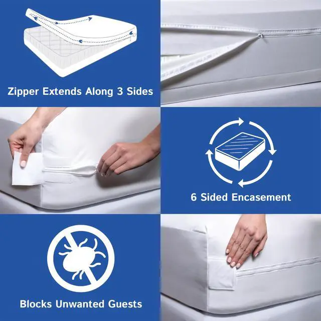 Alt view image 6 of 7 - Twin Extra Long (XL) Mattress Protector Zippered Bed Bug Waterproof Encasement Hypoallergenic Premium Quality Cover Protects Against Dust Allergies White