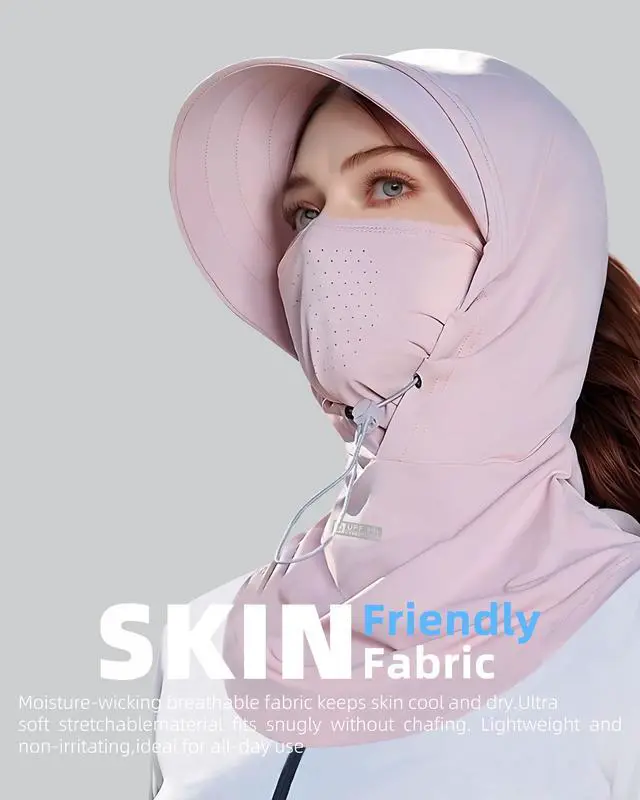 Alt view image 2 of 7 - Cooling Breathable Balaclava Full Face Mask with Wide Brim Sun UV Protection Hood for Men Women Fishing Motorcycle Skiing (US, Alpha, One Size, Pink)