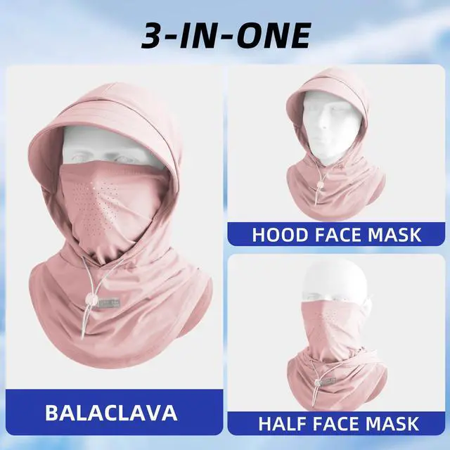Alt view image 4 of 7 - Cooling Breathable Balaclava Full Face Mask with Wide Brim Sun UV Protection Hood for Men Women Fishing Motorcycle Skiing (US, Alpha, One Size, Pink)