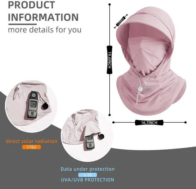 Alt view image 5 of 7 - Cooling Breathable Balaclava Full Face Mask with Wide Brim Sun UV Protection Hood for Men Women Fishing Motorcycle Skiing (US, Alpha, One Size, Pink)