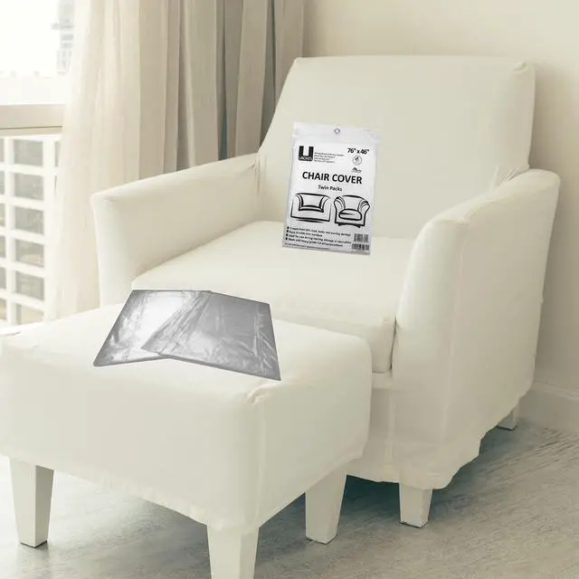 Alt view image 7 of 7 - (72x46) Chair Covers 2 MIL Heavy Duty Polyethylene to Protect Items from Dust Dirt and Spills, Clear, Set of 2