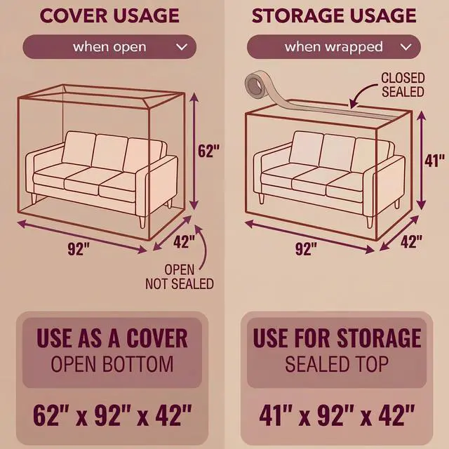 Alt view image 2 of 7 - 4mil Couch Cover for Moving, Clear Sofa Storage Bag, 92Wx42Dx62/41H