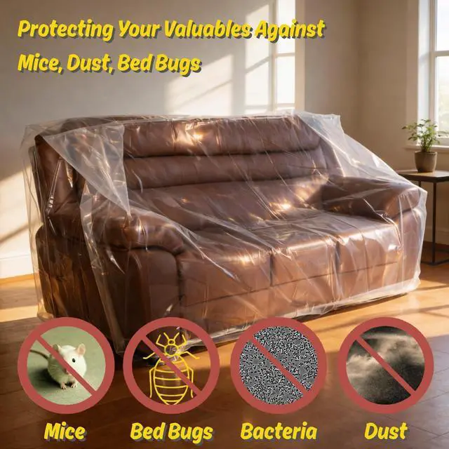 Alt view image 5 of 7 - 4mil Couch Cover for Moving, Clear Sofa Storage Bag, 92Wx42Dx62/41H