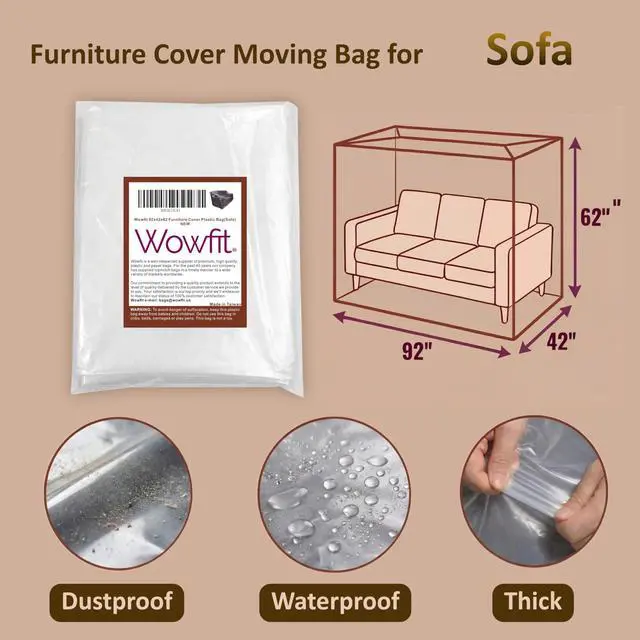 Alt view image 3 of 7 - 4mil Couch Cover for Moving, Clear Sofa Storage Bag, 92Wx42Dx62/41H