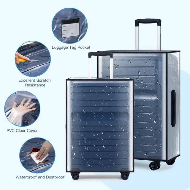 Alt view image 3 of 7 - 3 Pieces Thicken Clear Luggage Cover Protector with Tag Pocket, 20" 24" 28" PVC Luggage Covers for Suitcase Waterproof Dustproof Anti-scratch Travel Suitcase Covers Case for Wheeled Luggage