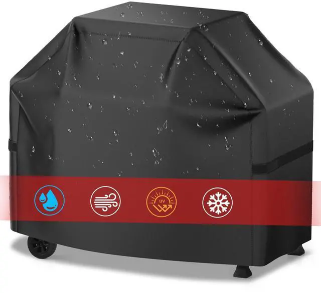 Main image of Grill Cover, 58 inch BBQ Gas Grill Cover for Outdoor Grill, Waterproof, Anti-UV, Rip-Proof, Fade Resistant Material, Barbecue Cover with Hook-and-Loop Straps & Adjustable Hem Drawstring, Black