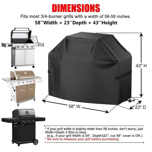 Alt view image 2 of 7 - Grill Cover, 58 inch BBQ Gas Grill Cover for Outdoor Grill, Waterproof, Anti-UV, Rip-Proof, Fade Resistant Material, Barbecue Cover with Hook-and-Loop Straps & Adjustable Hem Drawstring, Black