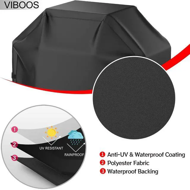 Alt view image 3 of 7 - Grill Cover, 58 inch BBQ Gas Grill Cover for Outdoor Grill, Waterproof, Anti-UV, Rip-Proof, Fade Resistant Material, Barbecue Cover with Hook-and-Loop Straps & Adjustable Hem Drawstring, Black