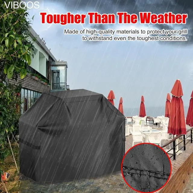 Alt view image 5 of 7 - Grill Cover, 58 inch BBQ Gas Grill Cover for Outdoor Grill, Waterproof, Anti-UV, Rip-Proof, Fade Resistant Material, Barbecue Cover with Hook-and-Loop Straps & Adjustable Hem Drawstring, Black