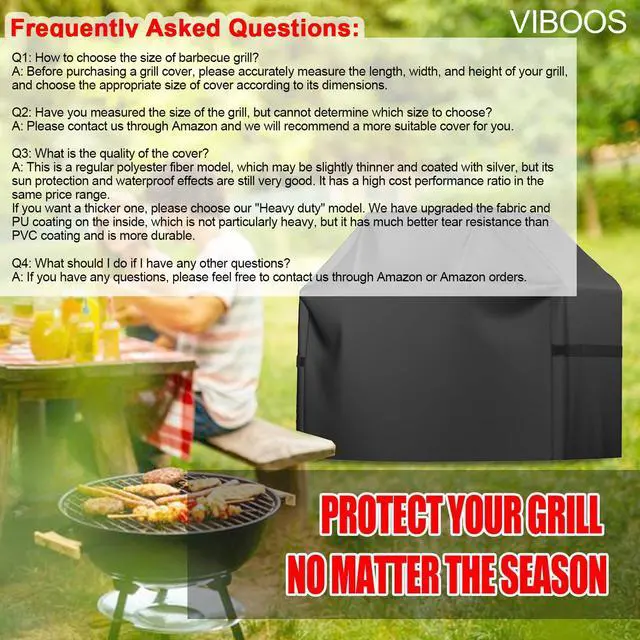 Alt view image 7 of 7 - Grill Cover, 58 inch BBQ Gas Grill Cover for Outdoor Grill, Waterproof, Anti-UV, Rip-Proof, Fade Resistant Material, Barbecue Cover with Hook-and-Loop Straps & Adjustable Hem Drawstring, Black